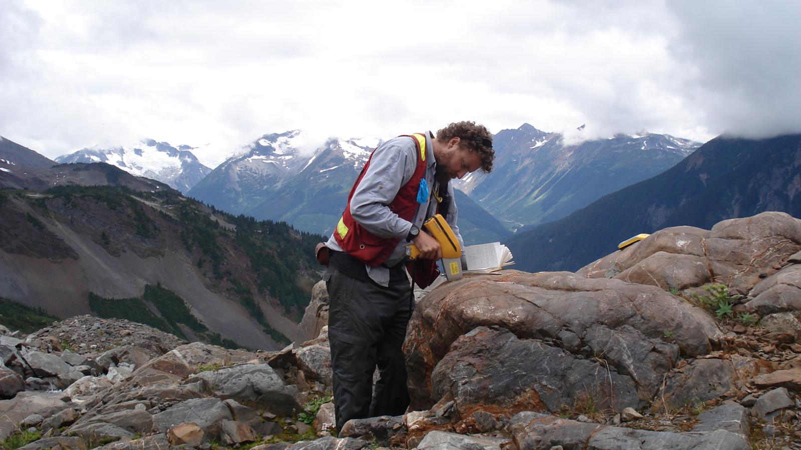 Sampling using an XRF gun at the Kalum Property