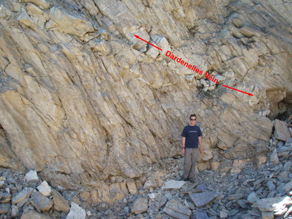 Dardenelles vein outlined at Eagle Plains Wildhorse Project in SE BC